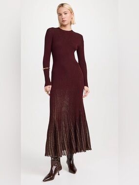 ULLA JOHNSON Mila Metallic
Ribbed Knit Maxi Dress Amaranthus Red Sparkle